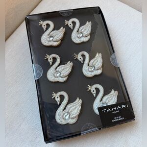 Tahari Holiday Beaded Swan Napkin Ring Holders